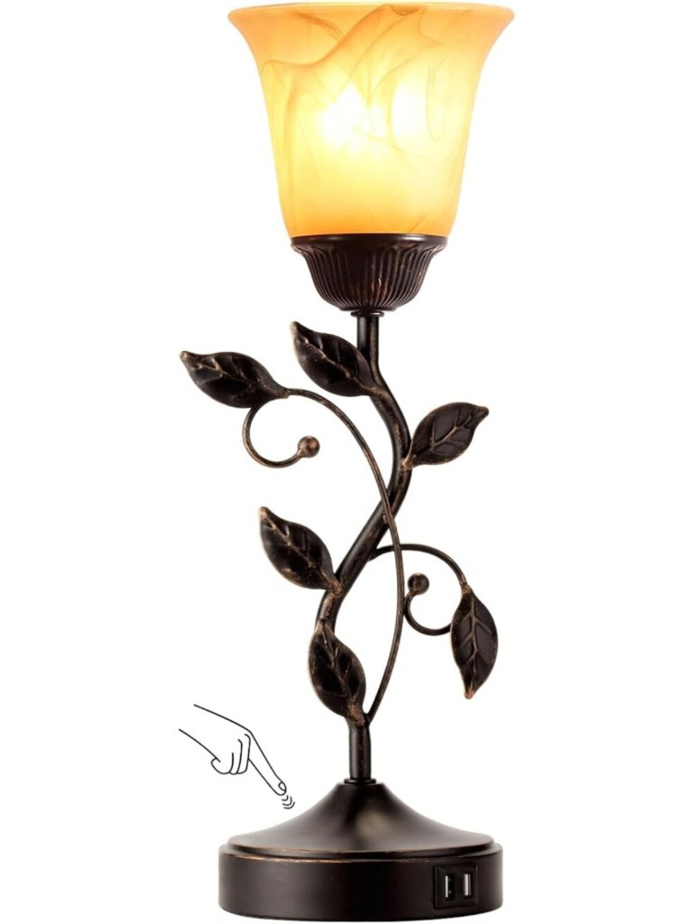 Vintage Touch Control Leaf Table Lamp - 3-Way Dimmable, 2 USB Ports, Home Decor